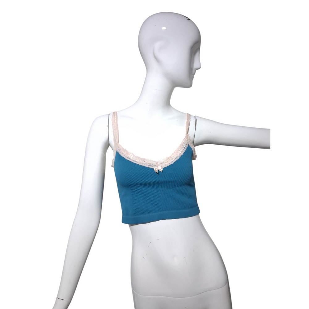 Y2K Dainty Out from Under Women's size M/L Lace Ribbed Cropped Fairygrunge Cami - Picture 1 of 6